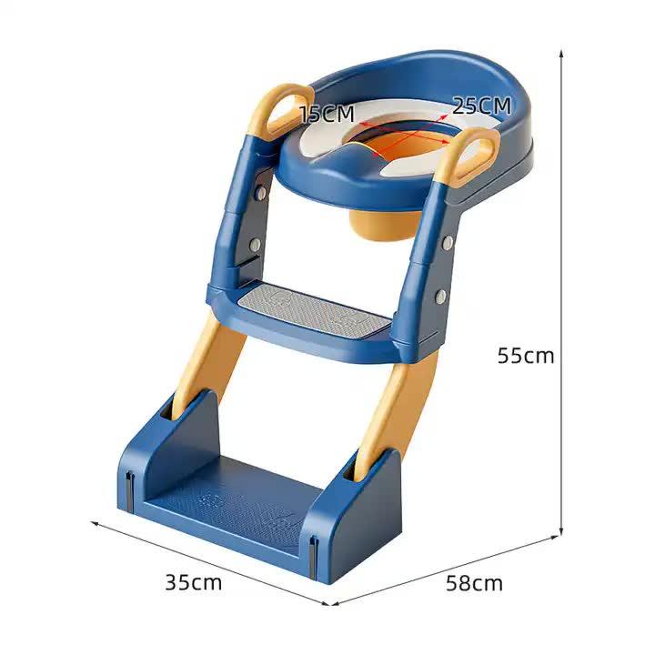 Grey Children's Toilet Trainer Seat – Foldable Potty Ladder with Color Box, Easy-to-Use Toilet Seat for Kids - Mekamart Australia