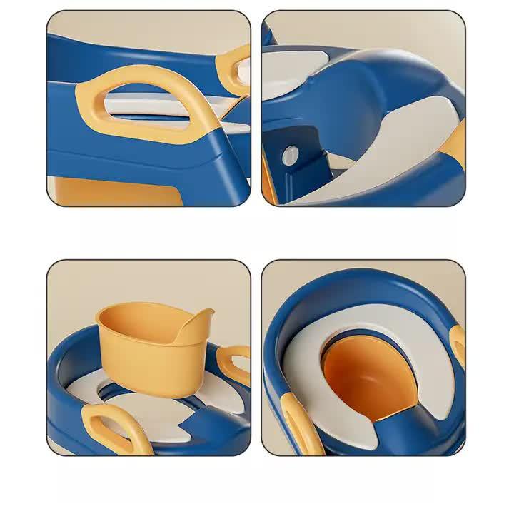 Grey Children's Toilet Trainer Seat – Foldable Potty Ladder with Color Box, Easy-to-Use Toilet Seat for Kids - Mekamart Australia