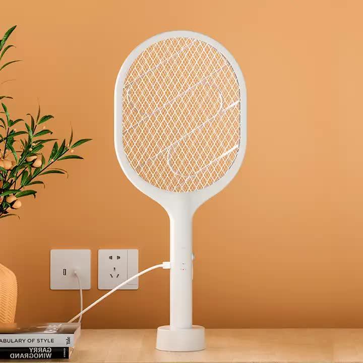 White Rechargeable Electric Mosquito Racket - 2-in-1 Mosquito Killer with Lithium Battery, Fly Swatter & Mosquito Zapper for Home Use - Mekamart Australia