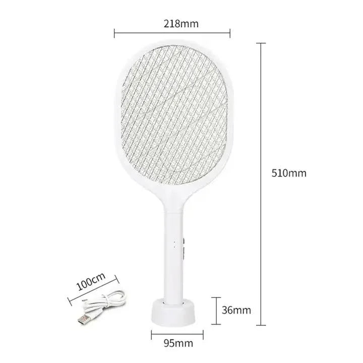White Rechargeable Electric Mosquito Racket - 2-in-1 Mosquito Killer with Lithium Battery, Fly Swatter & Mosquito Zapper for Home Use - Mekamart Australia