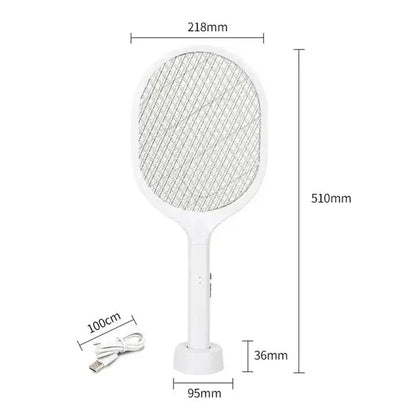 White Rechargeable Electric Mosquito Racket - 2-in-1 Mosquito Killer with Lithium Battery, Fly Swatter & Mosquito Zapper for Home Use - Mekamart Australia