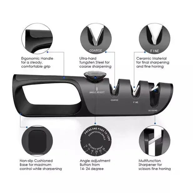 Adjustable Multi-Functional Knife Sharpener with Angle Control for Kitchen Tools, Scissors, and Blades - Mekamart Australia