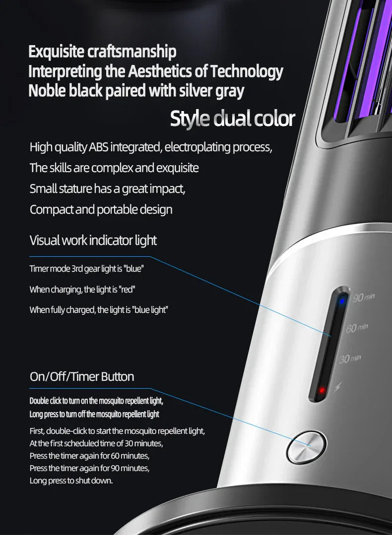Electric Mosquito Killer Lamp with Detachable Housing and Timer Function - USB Rechargeable - Mekamart Australia