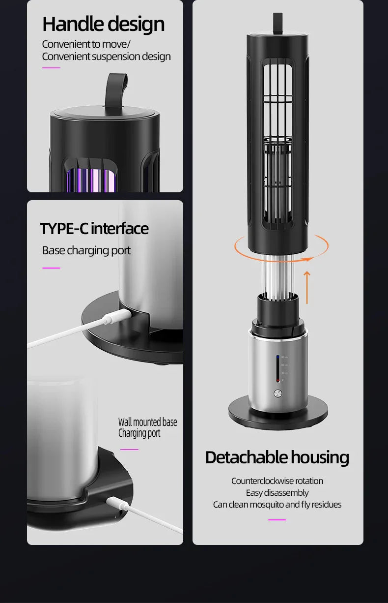 Electric Mosquito Killer Lamp with Detachable Housing and Timer Function - USB Rechargeable - Mekamart Australia