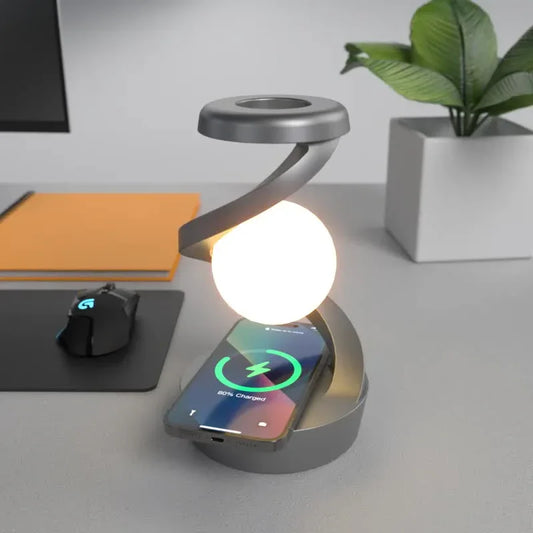 Black 360° Rotating Floating Night Light – Wireless Charging Table Lamp | 7-Color RGB Atmosphere Light | USB Rechargeable for Bedroom, Bedside, Desk, Camping, and Party Décor - Mekamart Australia