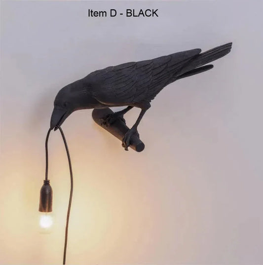 Black Bird Right Wall Lamp Nordic Resin Bird Wall Lamp - Creative Animal Bedside Decorative USB Night Light, Stylish Bird Perched Lamp for Bedroom and Living Room - Mekamart Australia