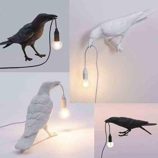 Black Bird Left Wall Lamp Nordic Resin Bird Wall Lamp - Creative Animal Bedside Decorative USB Night Light, Stylish Bird Perched Lamp for Bedroom and Living Room - Mekamart Australia
