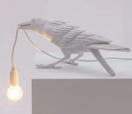 White Bird Sitting Shape Nordic Resin Bird Wall Lamp - Creative Animal Bedside Decorative USB Night Light, Stylish Bird Perched Lamp for Bedroom and Living Room - Mekamart Australia