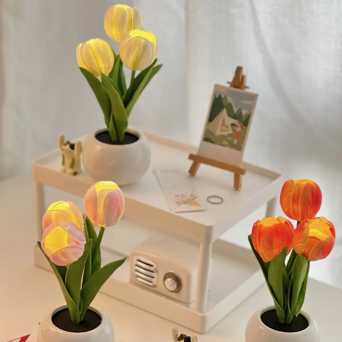 Yellow Flowers USB Tulip Night Light - Bedroom Decor Table Lamp with PU Flowers & Ceramic Pot, Perfect Gift for Family & Friends - Mekamart Australia