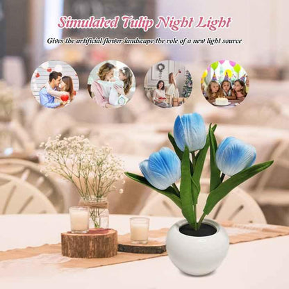 Yellow Flowers USB Tulip Night Light - Bedroom Decor Table Lamp with PU Flowers & Ceramic Pot, Perfect Gift for Family & Friends - Mekamart Australia