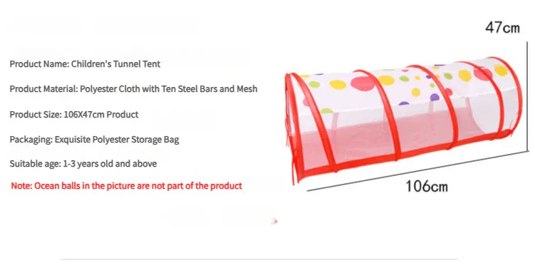 Red 3-in-1 Kids Play Tent Set - Foldable Indoor/Outdoor Tunnel and Ball Pit with Fence - Mekamart Australia