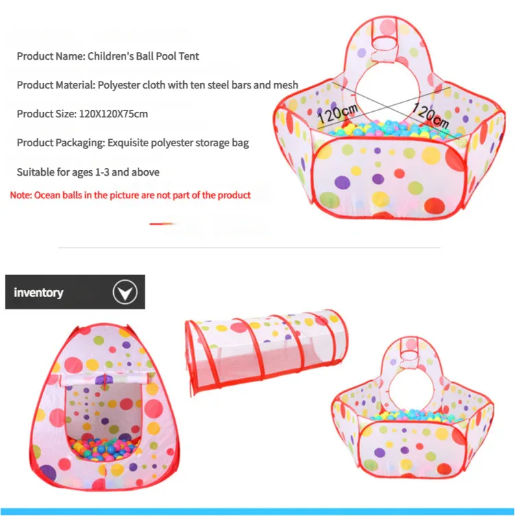 Red 3-in-1 Kids Play Tent Set - Foldable Indoor/Outdoor Tunnel and Ball Pit with Fence - Mekamart Australia