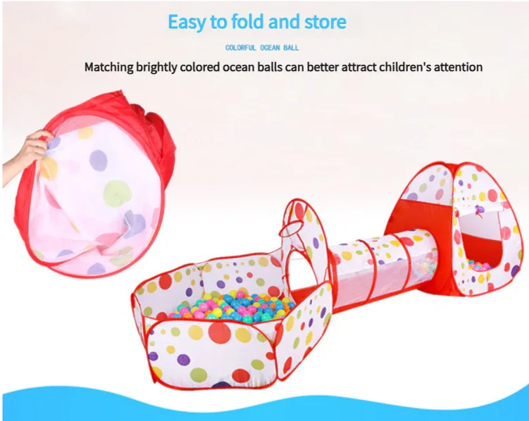 Purple 3-in-1 Kids Play Tent Set - Foldable Indoor/Outdoor Tunnel and Ball Pit with Fence - Mekamart Australia
