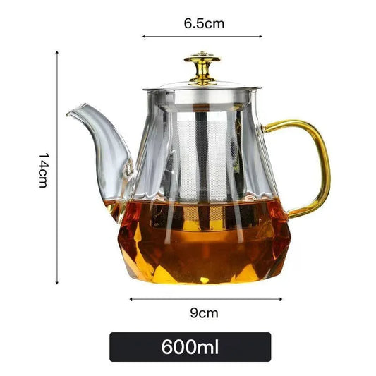 Elegant Glass Teapot with Gold Handle and Stainless Steel Infuser - 600ml Capacity - Mekamart Australia