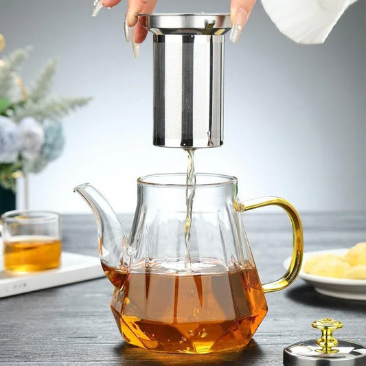 Elegant Glass Teapot with Gold Handle and Stainless Steel Infuser - 600ml Capacity - Mekamart Australia