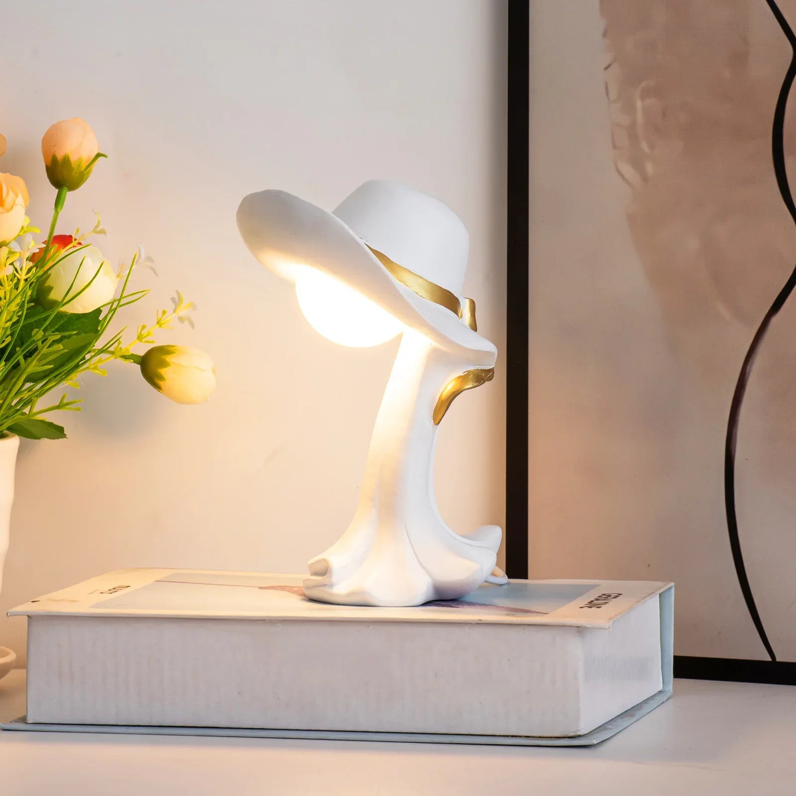 White Creative Cowboy Hat USB Table Lamp for Home and Office Decor - Mekamart Australia