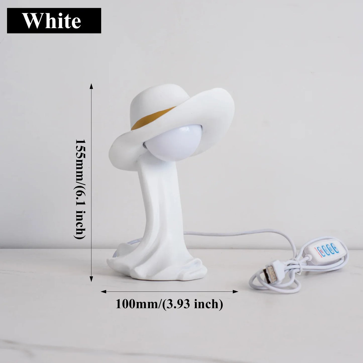 White Creative Cowboy Hat USB Table Lamp for Home and Office Decor - Mekamart Australia