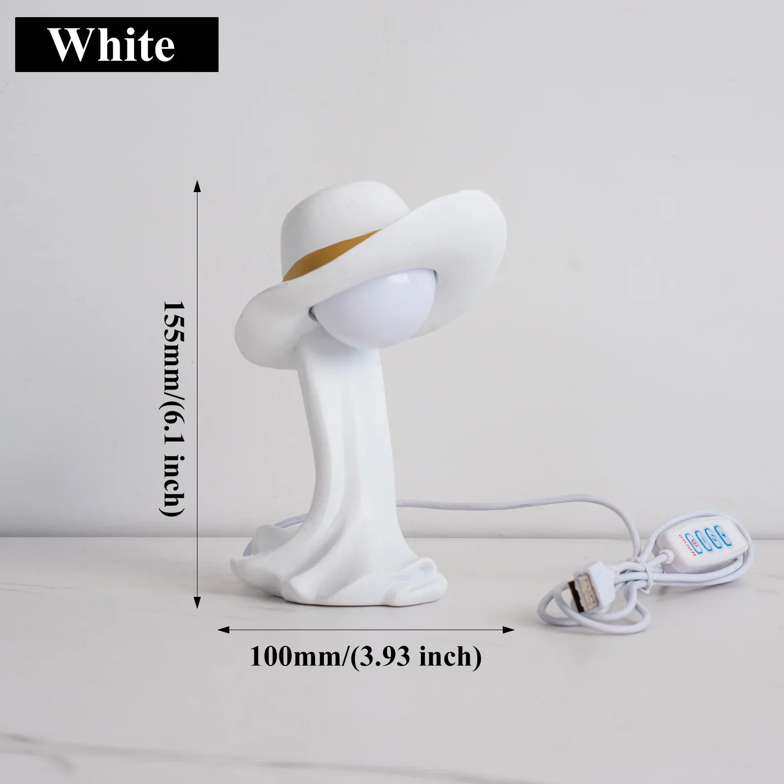 White Creative Cowboy Hat USB Table Lamp for Home and Office Decor - Mekamart Australia