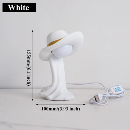 White Creative Cowboy Hat USB Table Lamp for Home and Office Decor - Mekamart Australia