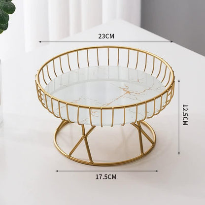 Elegant Iron Art Glass Serving Tray（White Glass) – Round Design with Gold Finish - Mekamart Australia
