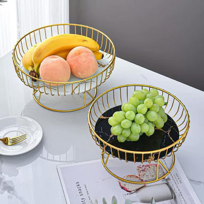 Elegant Iron Art Glass Serving Tray(Black Glass) - Round Design with Gold Finish - Mekamart Australia