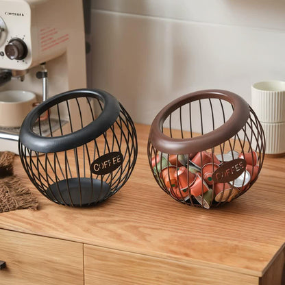 Black Handcrafted Coffee Capsule Storage Basket - Vintage Iron Art Design - Mekamart Australia