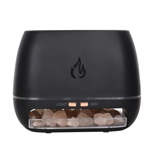 Black Himalayan Salt Flame Aroma Diffuser - 250ml Ultrasonic Humidifier with 7-Color LED Light for Relaxation and Decor - Mekamart Australia