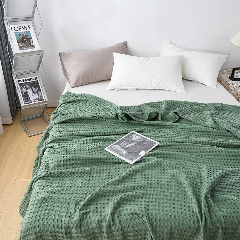 Cotton Waffle Blanket - Air Conditioning Blanket/Throw/Summer Quilt, 100*152cm,Green - Mekamart Australia