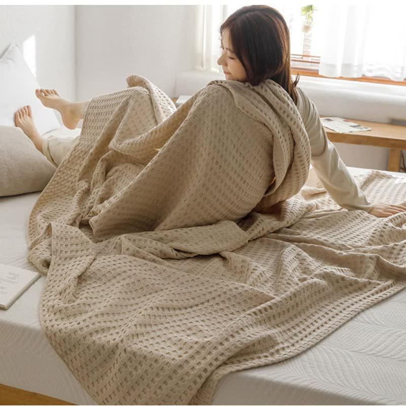 Cotton Waffle Blanket - Air Conditioning Blanket/Throw/Summer Quilt, 100*152cm,Green - Mekamart Australia