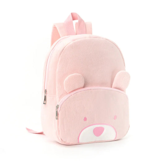 Cute Pink Bear Backpack - Soft Corduroy Material with Adjustable Straps - Mekamart Australia