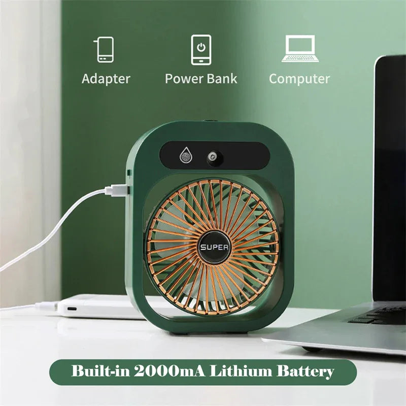 Portable USB Rechargeable Misting Fan – Compact Personal Fan with Cooling Spray - Green Colors - Mekamart Australia