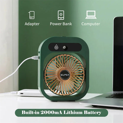 Portable USB Rechargeable Misting Fan – Compact Personal Fan with Cooling Spray - Green Colors - Mekamart Australia