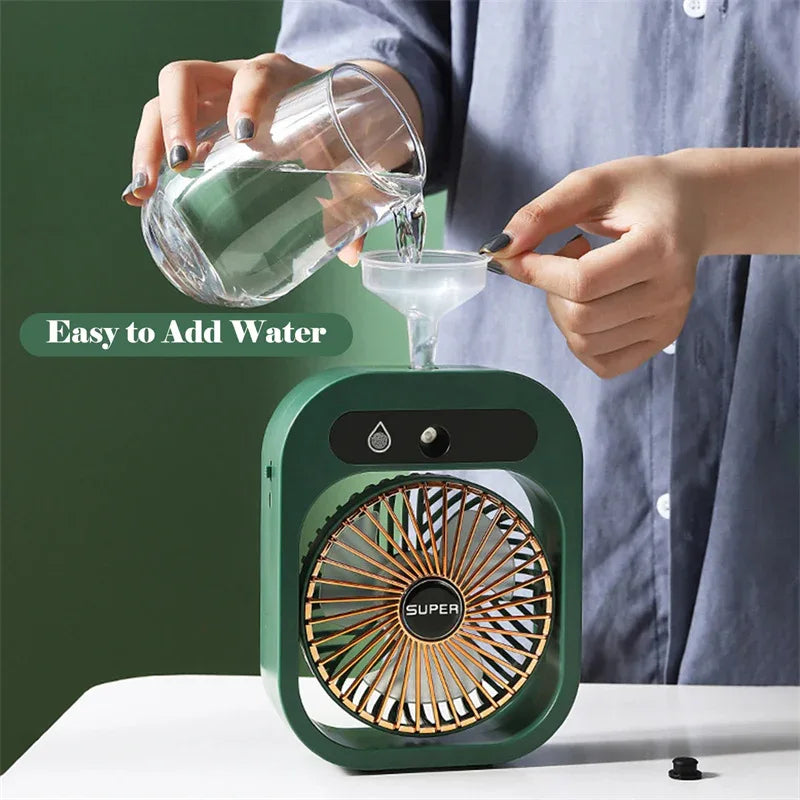 Portable USB Rechargeable Misting Fan – Compact Personal Fan with Cooling Spray - Green Colors - Mekamart Australia
