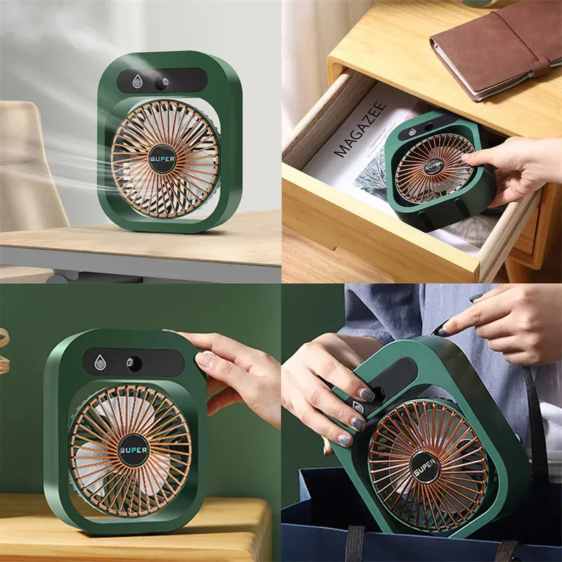 Portable USB Rechargeable Misting Fan – Compact Personal Fan with Cooling Spray - Green Colors - Mekamart Australia