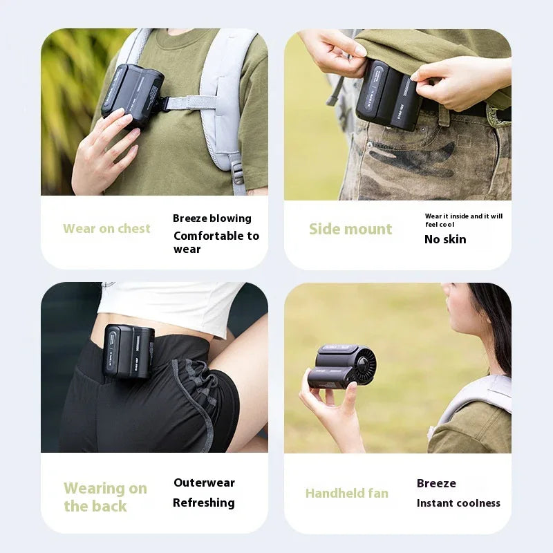 Black Outdoor Waist Fan - Portable Wearable Fan for Hands-Free Cooling - Mekamart Australia