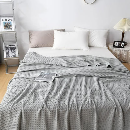 Cotton Waffle Blanket - Air Conditioning Blanket/Throw/Summer Quilt, 200*230cm,Gray - Mekamart Australia