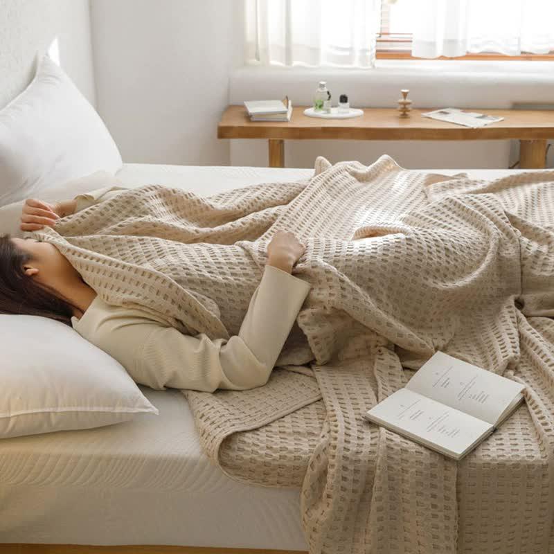 Cotton Waffle Blanket - Air Conditioning Blanket/Throw/Summer Quilt, 200*230cm,Green - Mekamart Australia