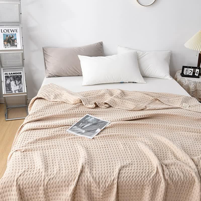 Cotton Waffle Blanket - Air Conditioning Blanket/Throw/Summer Quilt, 200*230cm,Khaki - Mekamart Australia