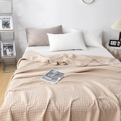 Cotton Waffle Blanket - Air Conditioning Blanket/Throw/Summer Quilt, 200*230cm,Khaki - Mekamart Australia