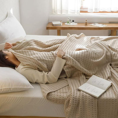 Cotton Waffle Blanket - Air Conditioning Blanket/Throw/Summer Quilt, 200*230cm,Yellow - Mekamart Australia