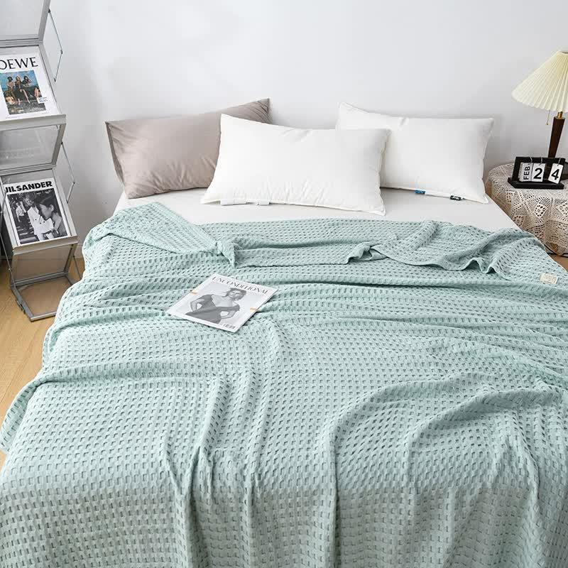 Cotton Waffle Blanket - Air Conditioning Blanket/Throw/Summer Quilt, 200*230cm,Light Green - Mekamart Australia