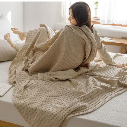 Cotton Waffle Blanket - Air Conditioning Blanket/Throw/Summer Quilt, 200*230cm,Light Green - Mekamart Australia