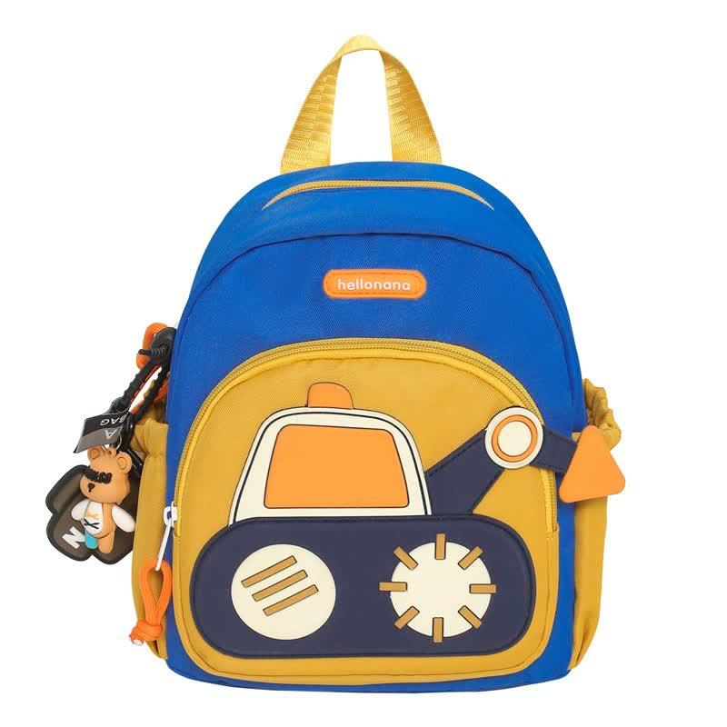 Blue-yellow Kids' Cartoon Backpack - Adorable Excavator Design with Spacious Compartments - Mekamart Australia