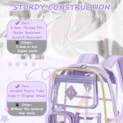 Black Clear Transparent Backpack - Stylish PVC School Bag with Multiple Pockets - Mekamart Australia