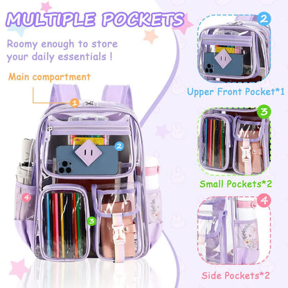 Black Clear Transparent Backpack - Stylish PVC School Bag with Multiple Pockets - Mekamart Australia