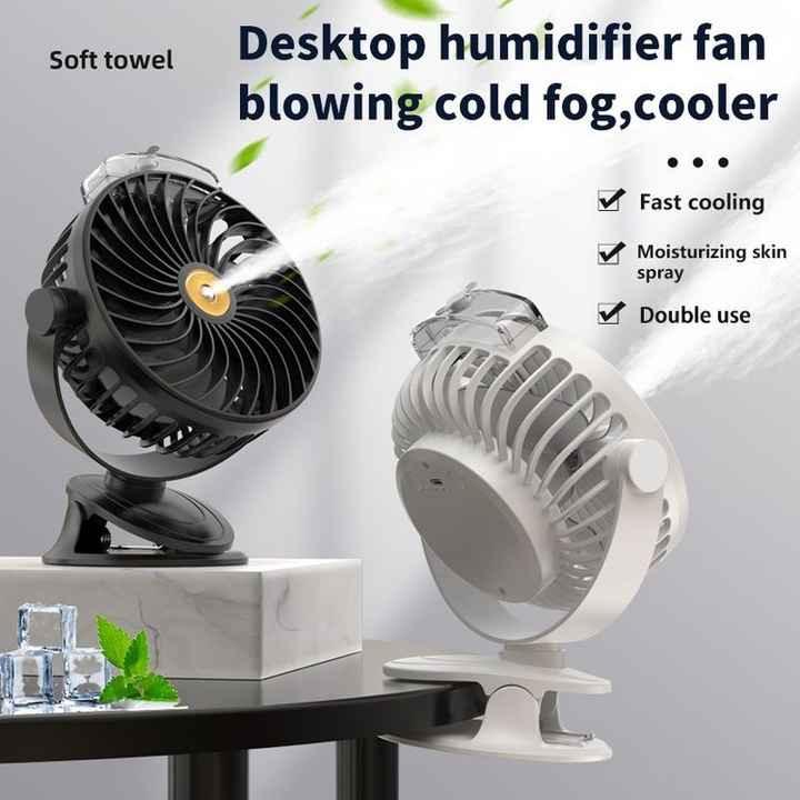 Black Portable Clip-On Mist Fan - Rechargeable Cooling Fan with Adjustable Spray Modes - Mekamart Australia