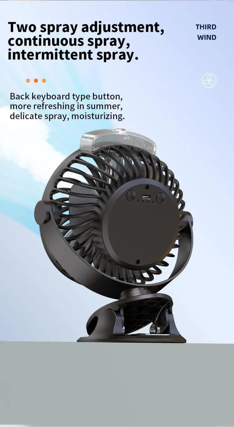 Black Portable Clip-On Mist Fan - Rechargeable Cooling Fan with Adjustable Spray Modes - Mekamart Australia