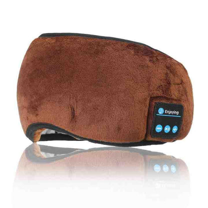Brown Bluetooth 5.0 Wireless Sleep Eye Mask - Soft Plush Eye Cover with Built-in Speakers (13 x 16.5 x 6 cm) - Mekamart Australia