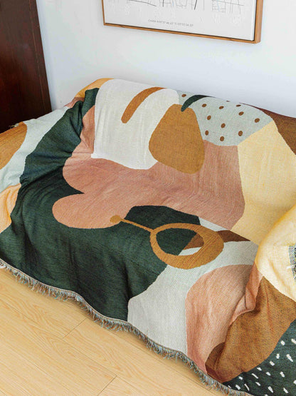 Boho Abstract Woven Blanket – 180x130cm Decorative Throw with Tassel Edges - Mekamart Australia