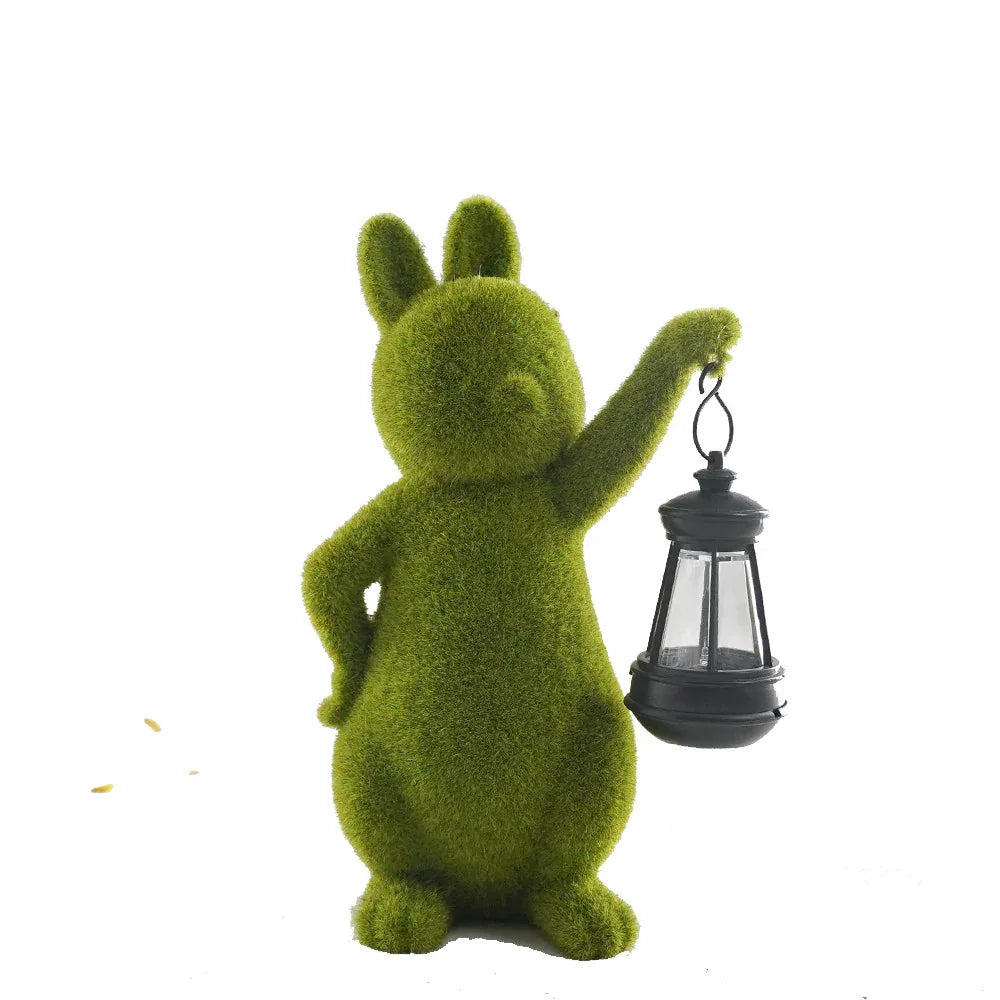 Green Solar-Powered Rabbit Statue with LED Lantern - Cute Garden & Lawn Decoration - Mekamart Australia